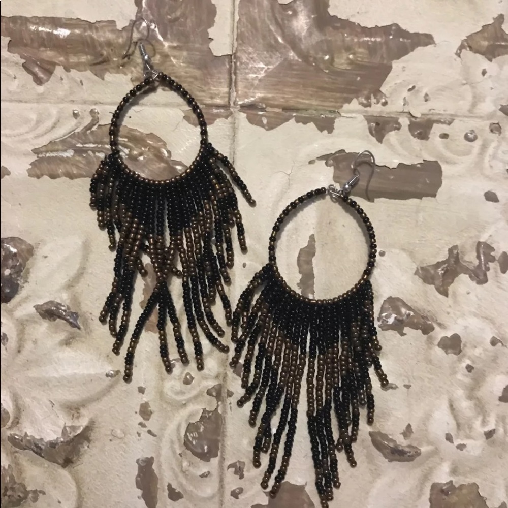 ••3 for $35•• Boho Beaded Tassel Hoop Earrings